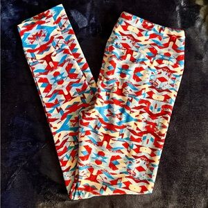 LuLaRoe Leggings with Red and Blue Abstract Pattern